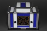 Radio-Glo Stained Glass + Chrome Radio in Blue with White - Stunning
